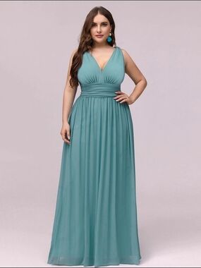 Ever Pretty Teal V-Neck Chiffon Maxi Dress